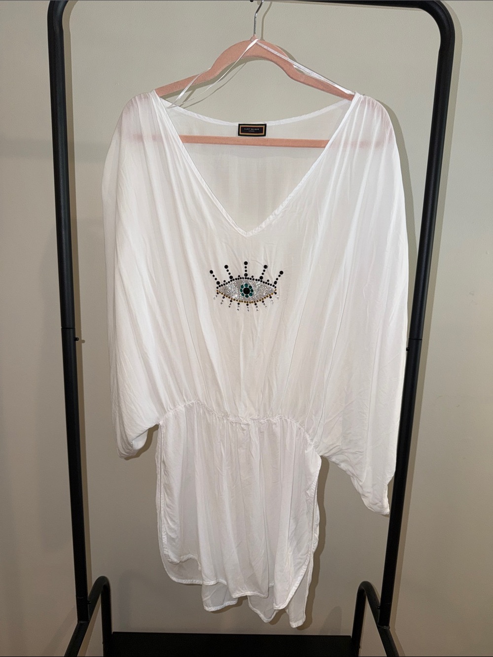 Kurt Geiger White Beaded Eye Caftan Swim Coverup
